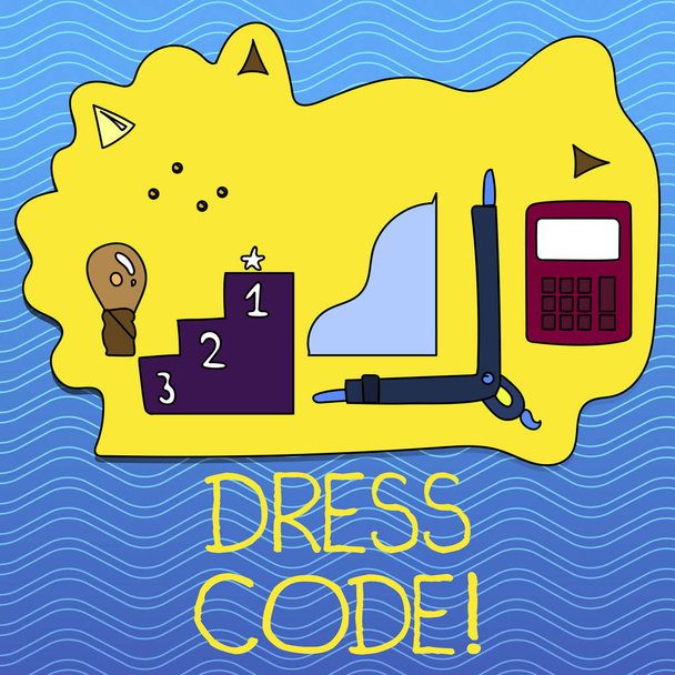 Word tekst intoetsen Dress Code. Businessconcept voor regels van wat je kunt dragen en niet naar school of een gebeurtenis. - Foto, afbeelding