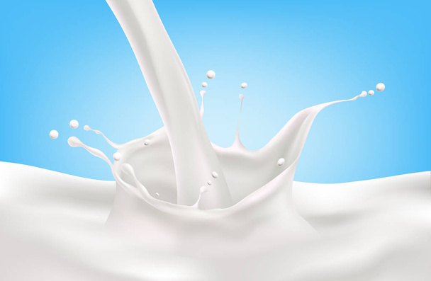 Milk splash on blue background. Vector illustration - Vector, imagen