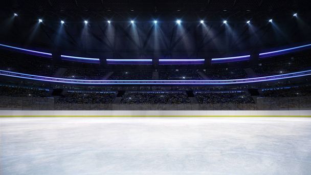 pusty lodu lodowisko arena kryty widok oświetlone przez reflektory - Zdjęcie, obraz