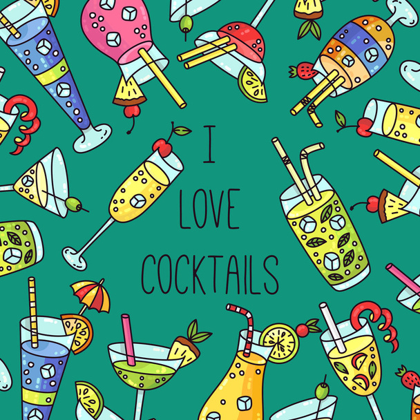 cocktails alcochol menus doodle vector  - Vektor, Bild