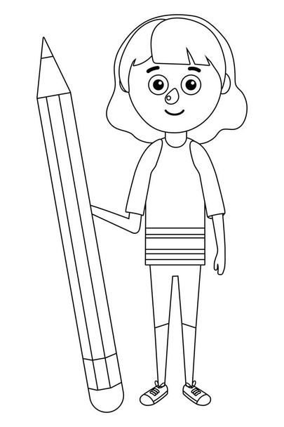 young girl big pencil - Vector, Image