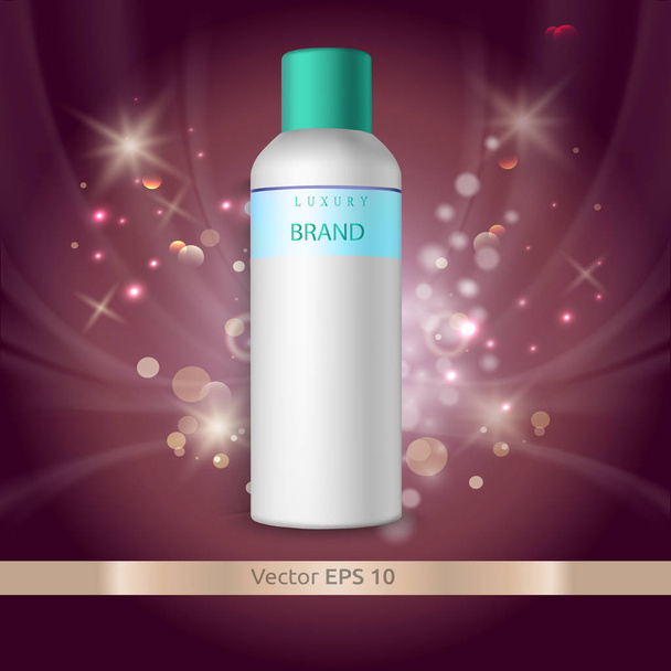 Kosmetikmock up.Kunststoffflasche für Shampoo, Tonikum für das Gesicht. Kosmetikverpackungen Markenkosmetik - Vektor, Bild