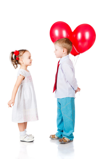 Boy and girl with the red balloons - Foto, imagen