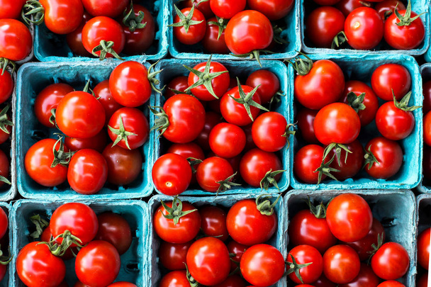 Punaiset tomaatit paperisäiliöissä
 - Valokuva, kuva