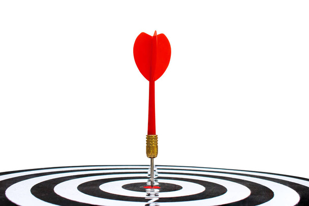 Red dart hit target on dartboard isolated on white background. - Photo, Image