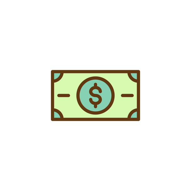 Dolarové bankovky plné ikonu obrysu, linie vektor znamení, lineární barevné piktogram izolované na bílém. Hotovostní peníze symbol, logo ilustrace. Pixel perfect vektorové grafiky - Vektor, obrázek