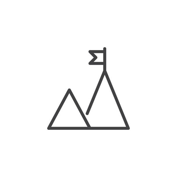 Top of mountain with flag outline icon. linear style sign for mobile concept and web design. Destination, Goal simple line vector icon. Symbol, logo illustration. Pixel perfect vector graphics - Vector, afbeelding