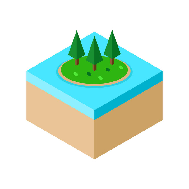 Isometric island landscape with forest trees vector illustration. concept. Flat style design. Colorful graphics - Vector, Imagen
