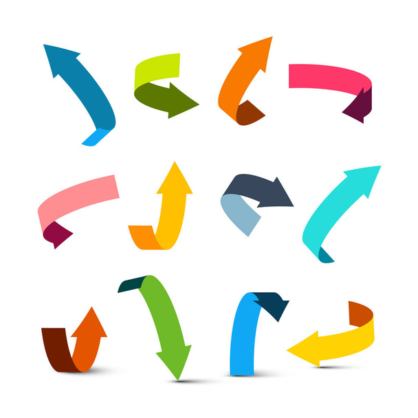 Ensemble de flèches courbes colorées vectorielles. Symboles des flèches haut, bas, gauche et droite
. - Vecteur, image