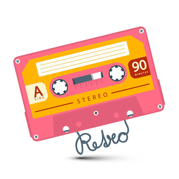 rosa Audiokassette mit Retro-Symbol isoliert auf weißem Hintergrund. Musik-Ikone. - Vektor, Bild