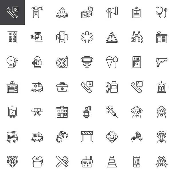 Sürgősségi szolgáltatások vázlat ikonok beállítása - Vektor, kép