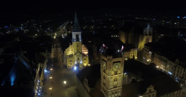 Torun Poland 4K aerial view, Town Hall, Cathedral, Museum, Old town, night drone fly, Cityview - Footage, Video