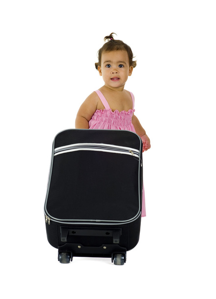 χαριτωμένο μικρό κορίτσι με τη βαλίτσα - Φωτογραφία, εικόνα