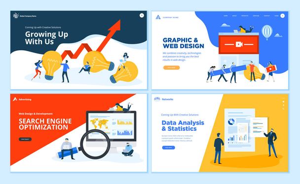 Set of flat design web page templates of creative solution, graphic and web design, SEO, data analysis. Modern vector illustration concepts for website and mobile website development.  - Vector, Image