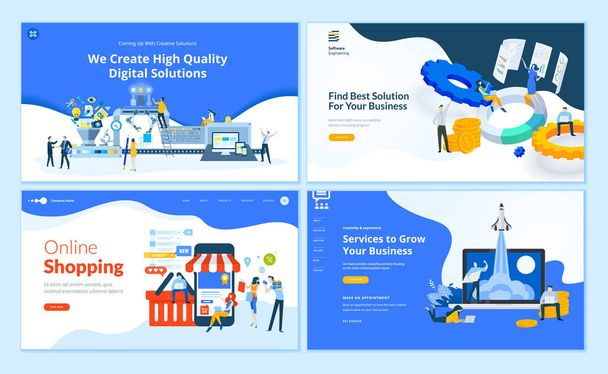 Set of flat design web page templates of web development, business apps and solutions, startup, online shopping, . Modern vector illustration concepts for website and mobile website development.  - Vector, Image