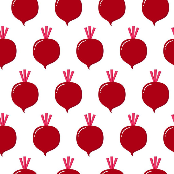 Vitamine paarse plantaardige bieten, rode biet naadloze vector patroon op witte achtergrond - Vector, afbeelding
