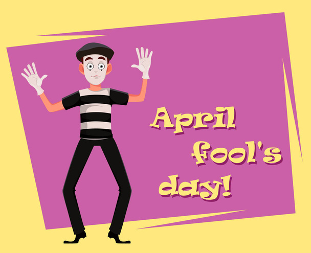 April Fool's Day greeting card with mime  - Vector, Image