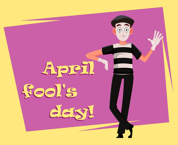 April Fool's Day greeting card with mime - Vector, Image