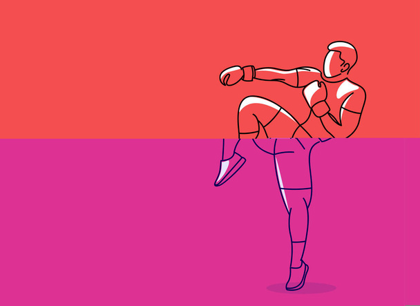 Sziluettjét a karateka csinál állandó side kick, lapos, vonalas - Vektor, kép