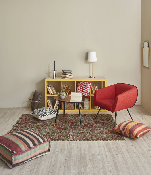 modern belső szoba szép bútorokkal és könyvei - Fotó, kép