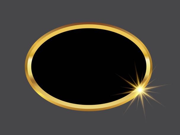Ελλειπτικό με ραβδώσεις Χρυσή κορνίζα με φωτεινά οκτώ-δειγμένο αστέρι και η μαύρη βάση - Διάνυσμα, εικόνα