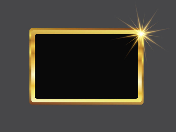 rechteckig gerippter goldener Rahmen mit hellem achtzackigen Stern und schwarzem Sockel - Vektor, Bild