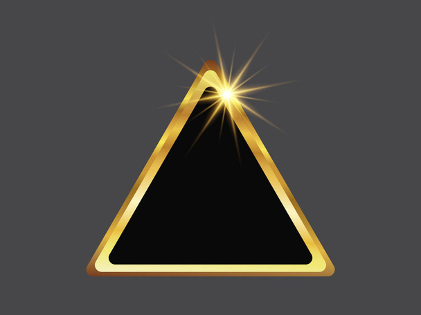Driehoekige geribde gouden frame met heldere achtpuntige ster en zwarte base, vectorillustratie - Vector, afbeelding