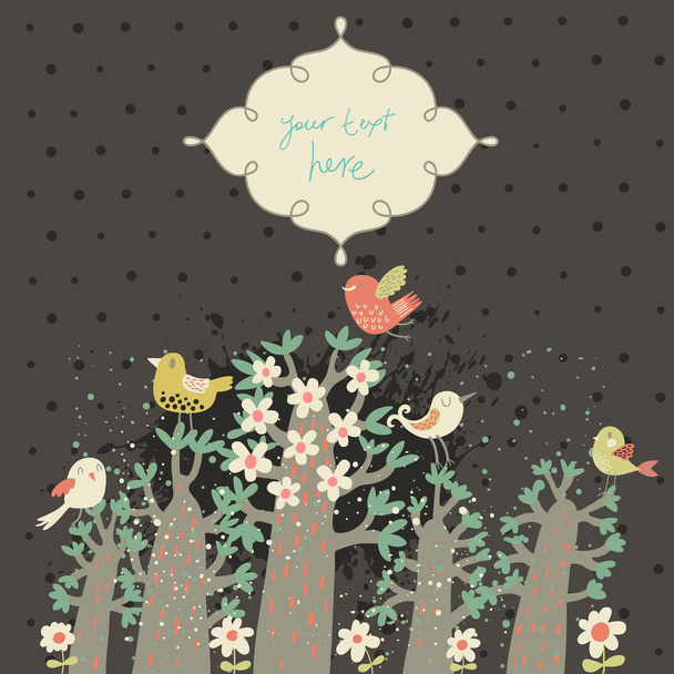Stylish vintage floral background with birds and textbox. Ideal for bright wedding invitation. Vector abstract background - ベクター画像