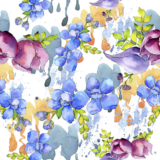 Bouquet composition botanical flowers. Wild spring leaf wildflower. Watercolor illustration set. Watercolour drawing fashion aquarelle. Seamless background pattern. Fabric wallpaper print texture. - Photo, Image
