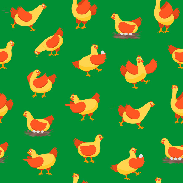 Cartoon Characters Happy Hens Seamless Pattern Background. Vector - Vettoriali, immagini