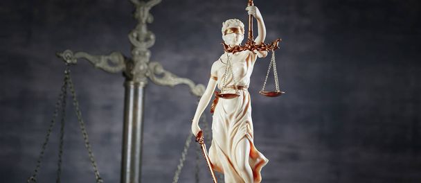sculpture of blind Themis holding empty balance scales, mythological Greek goddess, symbol of justice - Photo, Image