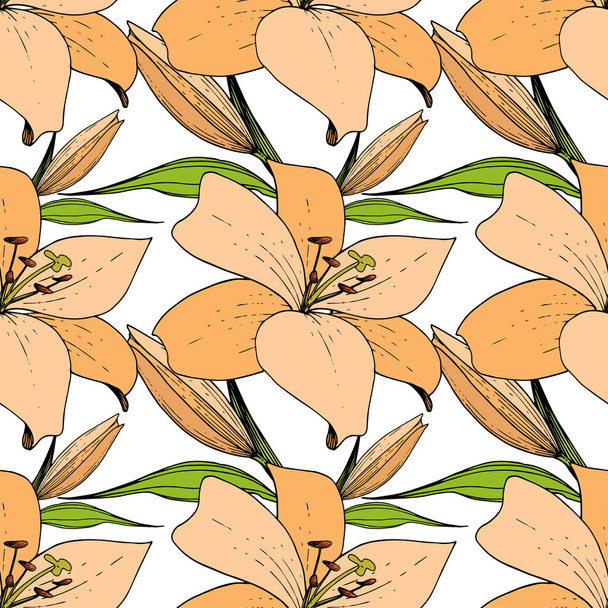 Vector Lily fleur botanique florale. Encre gravée. Modèle de fond sans couture. Texture d'impression papier peint tissu
. - Vecteur, image