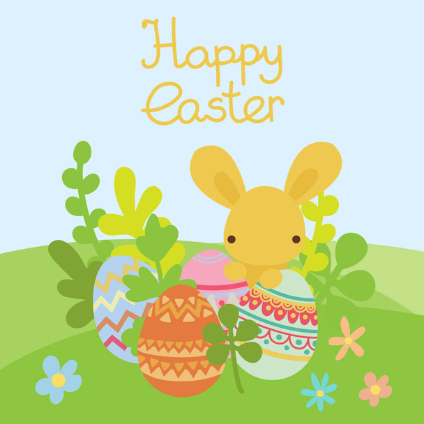 Vector easter bunny and egg in field. - Vecteur, image