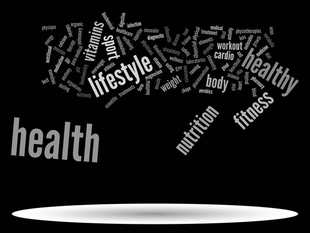 Concepto o abstracto conceptual dieta de salud o deporte palabra nube o wordcloud aislado en segundo plano
 - Foto, imagen