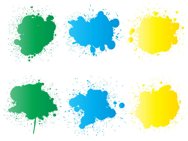 Collection of artistic grungy paint drop, hand made creative splash or splatter stroke set isolated white background. Abstract grunge dirty stains group, education or graphic art decoration - Photo, Image