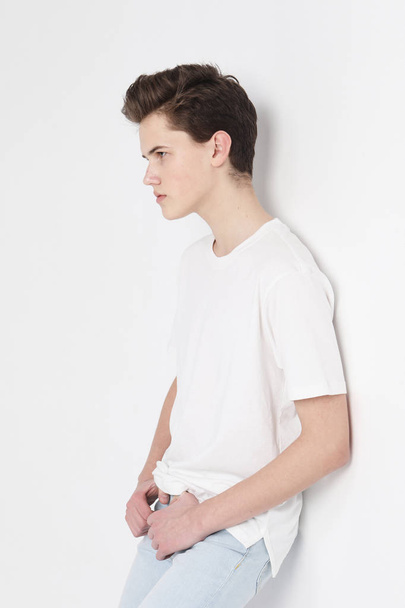 Young Male Model wearing white t-shirt - Photo, image