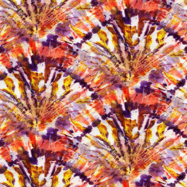 Multicolor Seamless tie-dye pattern on white silk. Hand painting fabrics - nodular batik. Shibori dyeing.  - Photo, Image