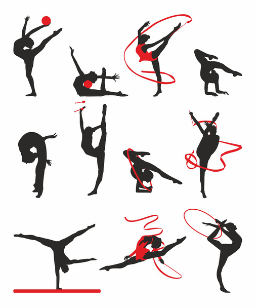 silhouette of gymnasts - Vector, Image