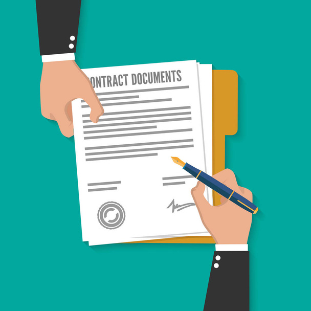 Contract signing. Flat style. vector illustration concept image icon - Vector, Image