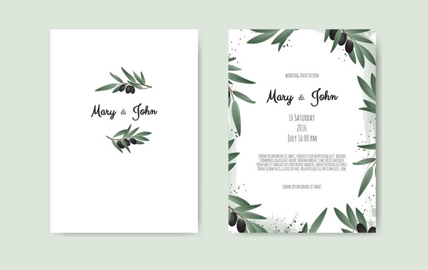 Modèle de carte d'invitation de mariage botanique avec branche d'olivier
. - Vecteur, image