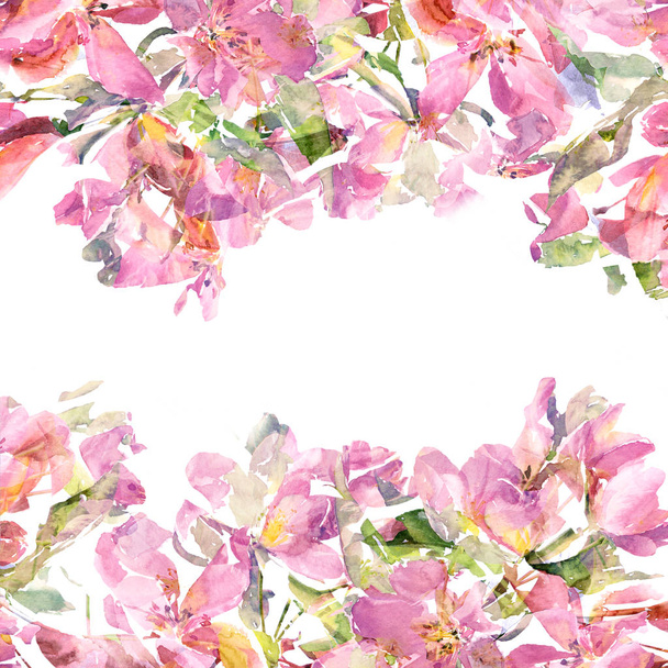 Bright floral frame. Watecolor flowers. Wedding invitation floral design. Greeting card with delicate flowers. Floral birthday card. Floral background. - Фото, зображення