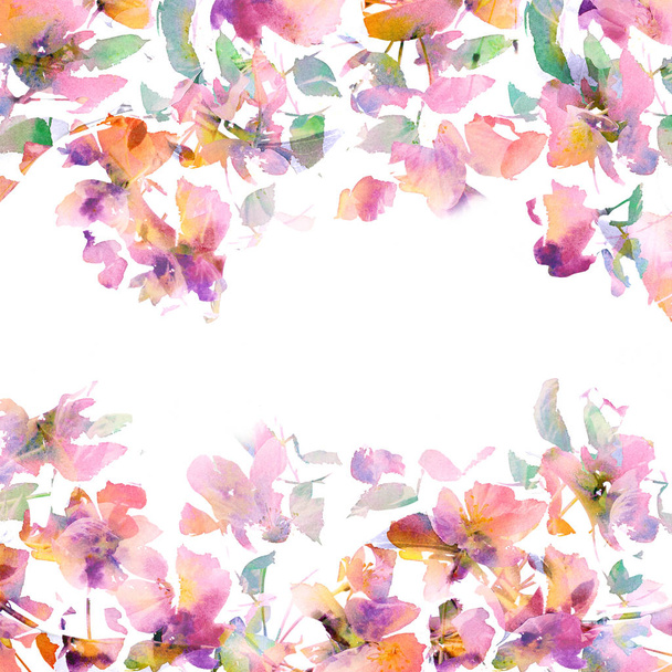 Floral frame. Watecolor flowers. Floral background with copy space. - Fotoğraf, Görsel