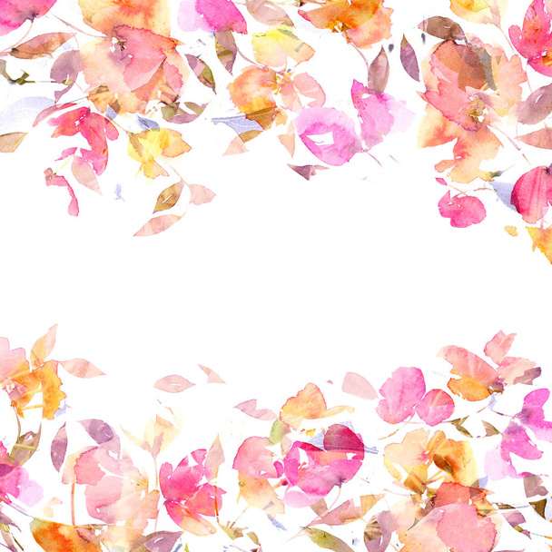 Квіткова рамка в рожевому і бежевому кольорах. Квіти акварелі. Весільне запрошення квіткового дизайну. Вітальна листівка з ніжними квітами. Квіткова листівка на день народження. Квітковий фон
. - Фото, зображення