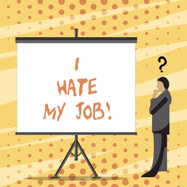 Tekst teken weergegeven: ik haat mijn baan. Conceptuele foto haten uw positie afkeer van uw bedrijf slecht carrière. - Foto, afbeelding