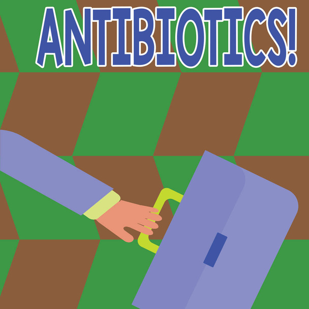 Fogalmi kézi írás, antibiotikumok mutatja. Üzleti fénykép szöveg antibakteriális gyógyszer fertőtlenítőszer aszeptikus sterilizáló egészségügyi. - Fotó, kép