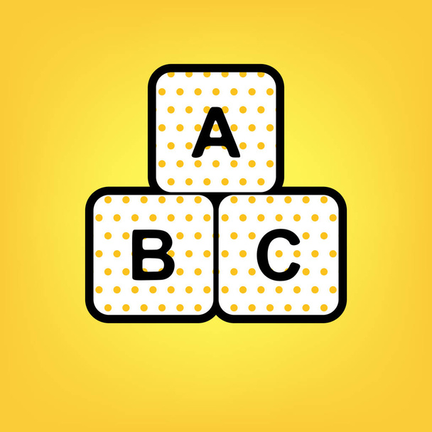 ABC cube sign illustration. Vector. Yellow polka dot white icon  - Vektor, obrázek