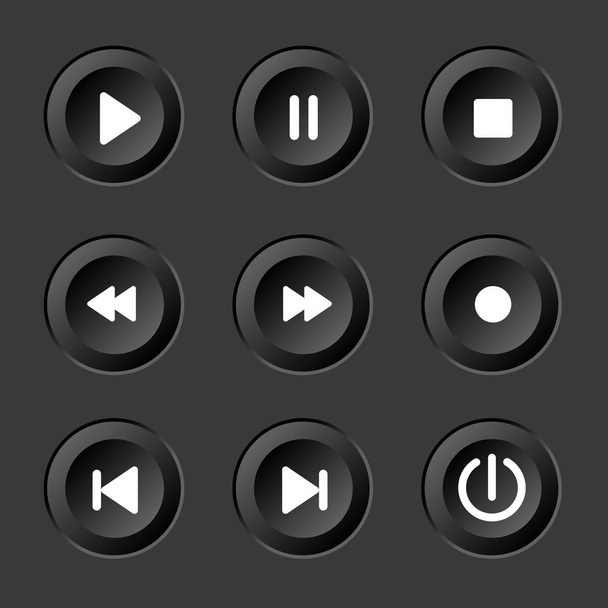 Player navigation buttons set. Black sensory control panel. - Vector, Imagen