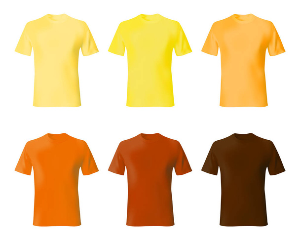 Πρότυπο σχεδιασμού πουκαμίσου. Set άνδρες μπλουζάκι κίτρινο, πορτοκαλί, καφέ - Διάνυσμα, εικόνα