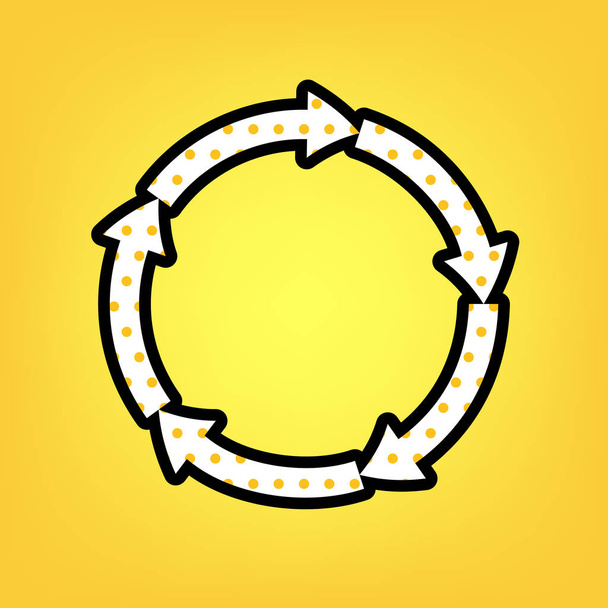 Circular arrows sign. Vector. Yellow polka dot white icon with b - Vector, Image
