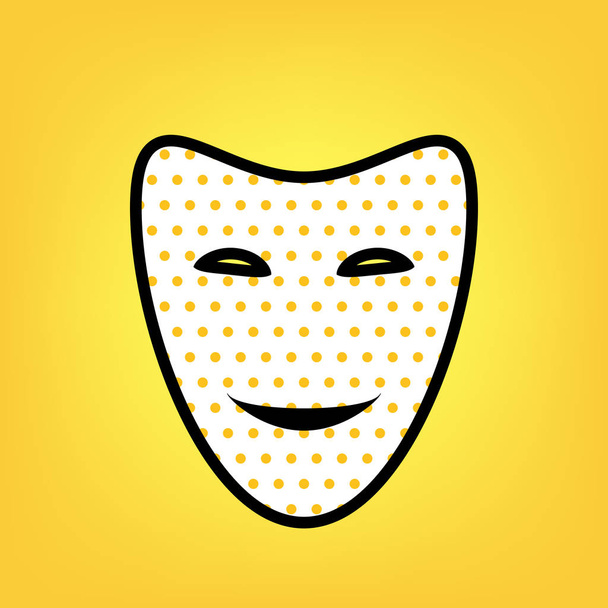 Comedy theatrical masks. Vector. Yellow polka dot white icon wit - Vector, Image